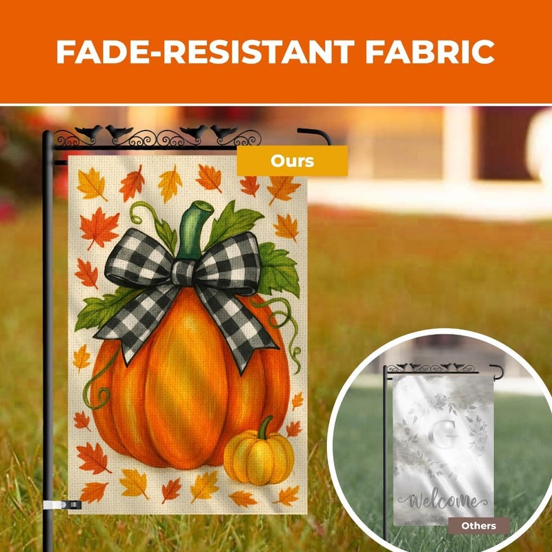 KarvePro Fall Pumpkin Garden Flag 12x18 Double Sided Burlap – Front Yard Flag for Outside, Weatherproof Autumn Outdoor Decor, Farmhouse Garden Flag Welcome, Vibrant Colors, Fade Resistant - Image 4